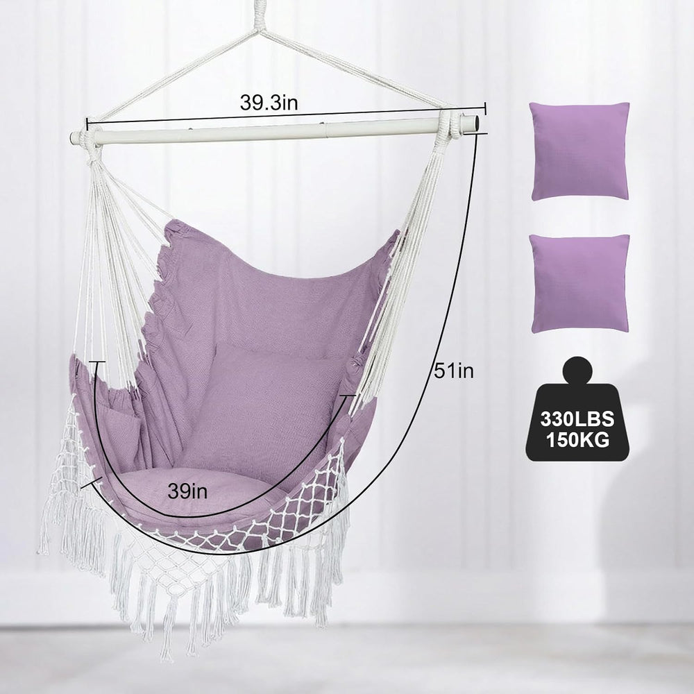 Hammock Chair, Hanging Rope Swing Seat with 2 Cushions,Macrame Hanging Chair ...