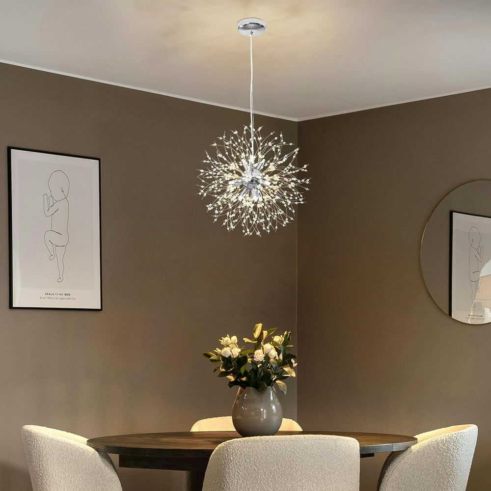 Modern Dandelion Firework Chandelier, Chrome, 9-Light