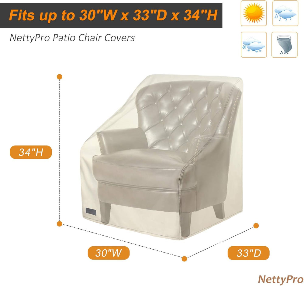 NettyPro Patio Chair Covers for Outdoor Furniture 2 Pack, Waterproof Heavy Du...