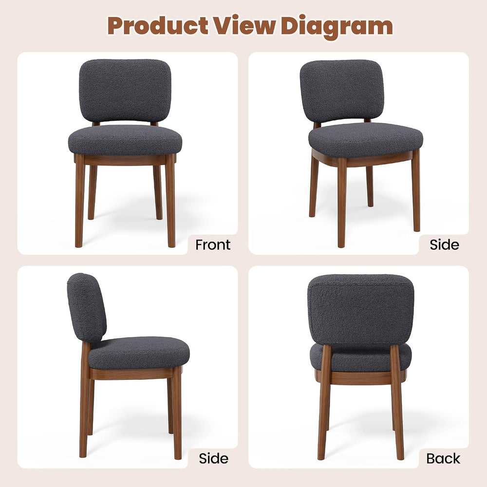 Wooden Dining Chairs Set of 6, Boucle Upholstered Kitchen Chairs with Solid W...
