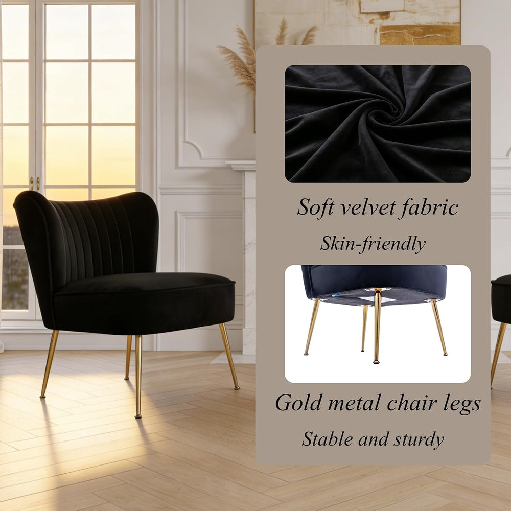 Black Velvet Accent Chair Set of 2 with Wingback