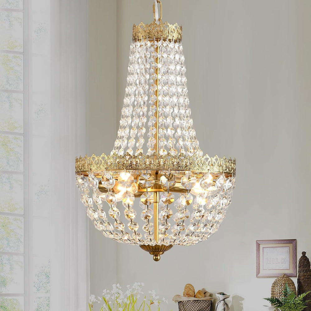 Mini French Country Crystal Vintage Small Brass Chandelier Lighting