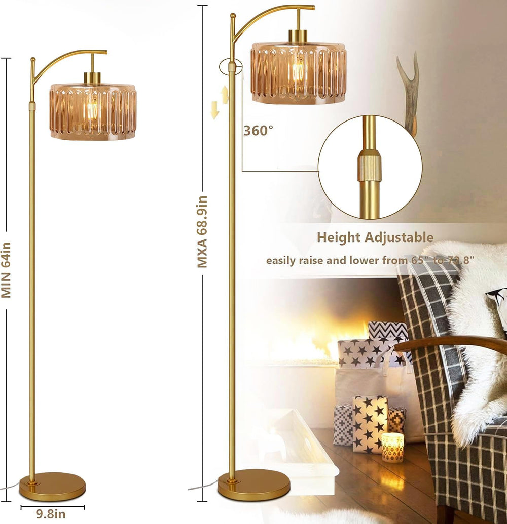 QIYIZM Glass Floor Lamp for Living Room,Bedroom,Gold Dimmable Standing Lamp w...