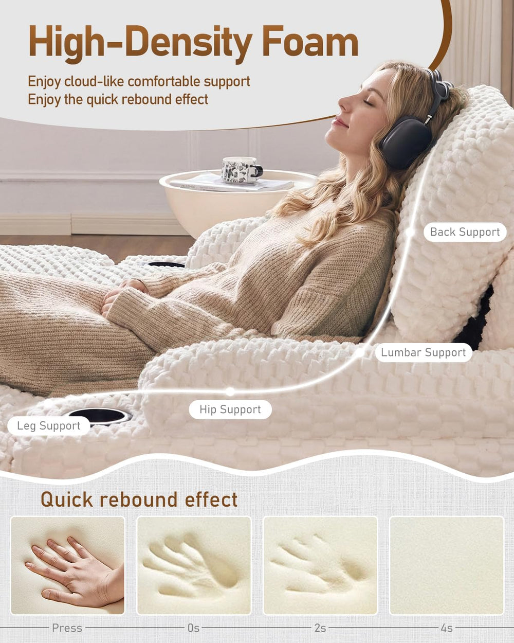 Karl home 59.8" Chaise Lounge Chair Indoor,20.1" Deep Seat, White