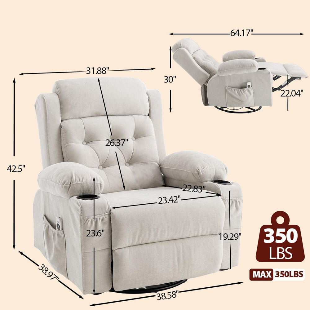 Rocker Recliner Chair with Massage and Heat, White