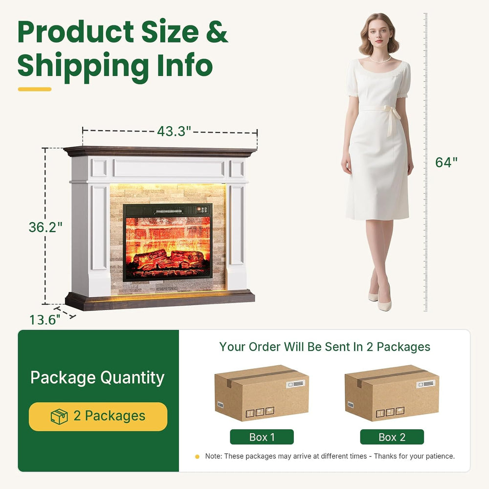Naice 44" Electric Fireplace Mantel with LED Light & 23in Insert Heater