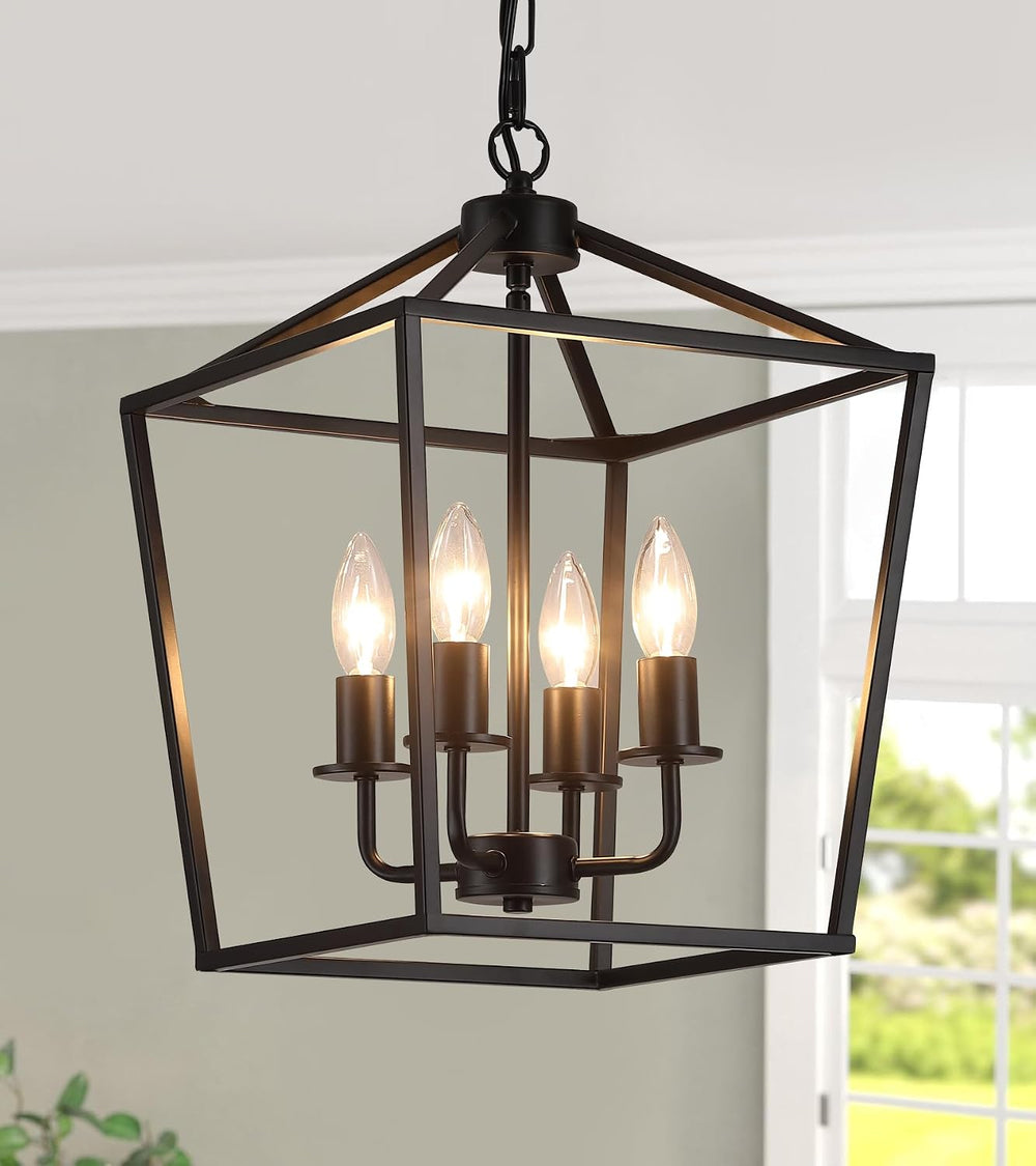 AMZASA UL Listed Black Industrial 4 Light Lantern Chandelier Ceiling Light Fi...