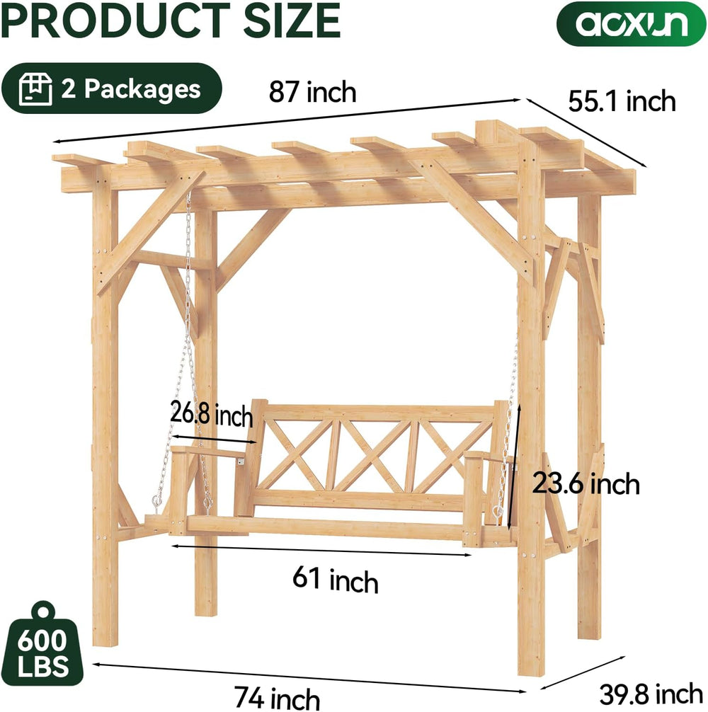 Aoxun 5 FT Cedar Wood Porch Swing, Outdoor Pergola Swing for 3 Person