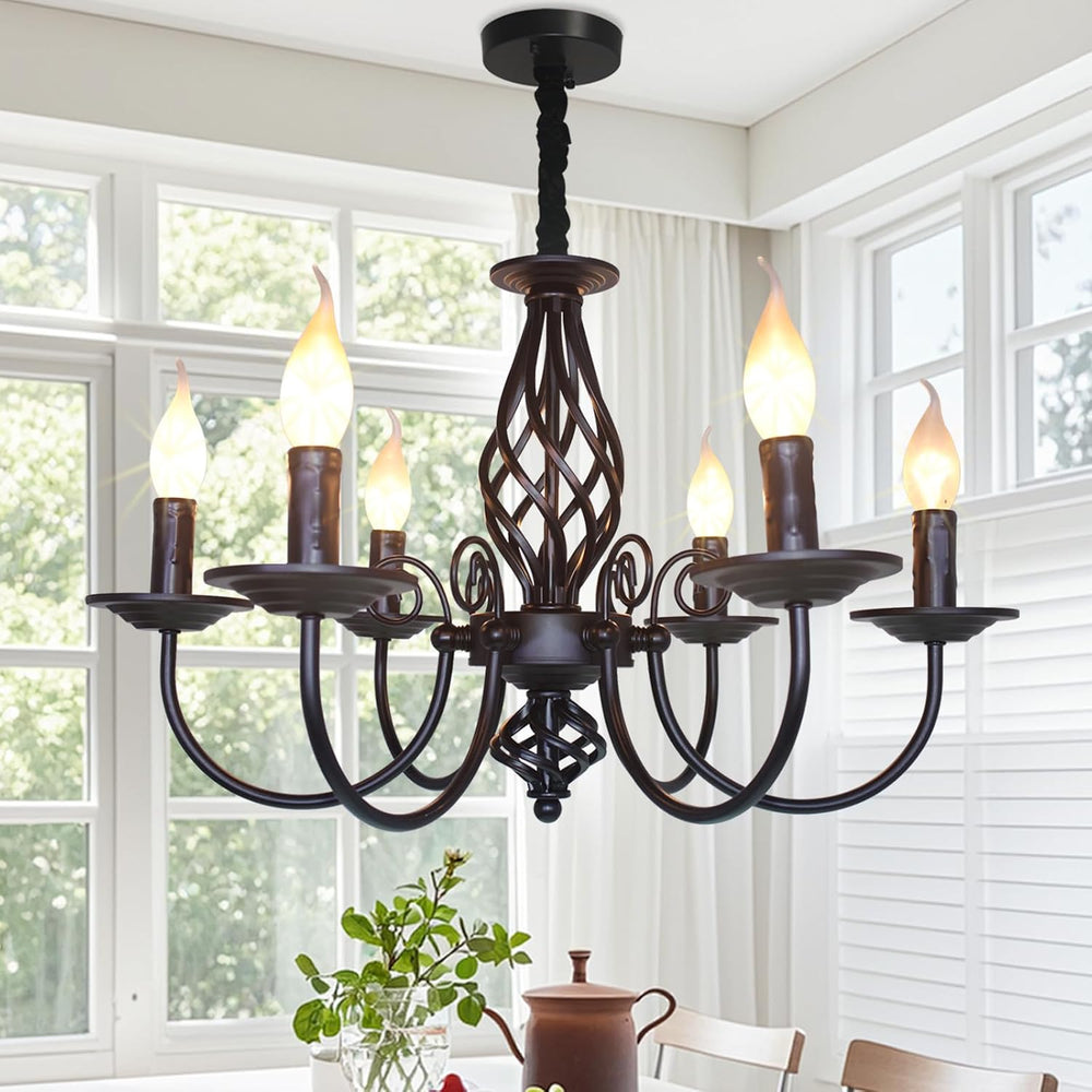 Jaycomey Black Chandelier, 6-Light Farmhouse Candle Light for Dining Room