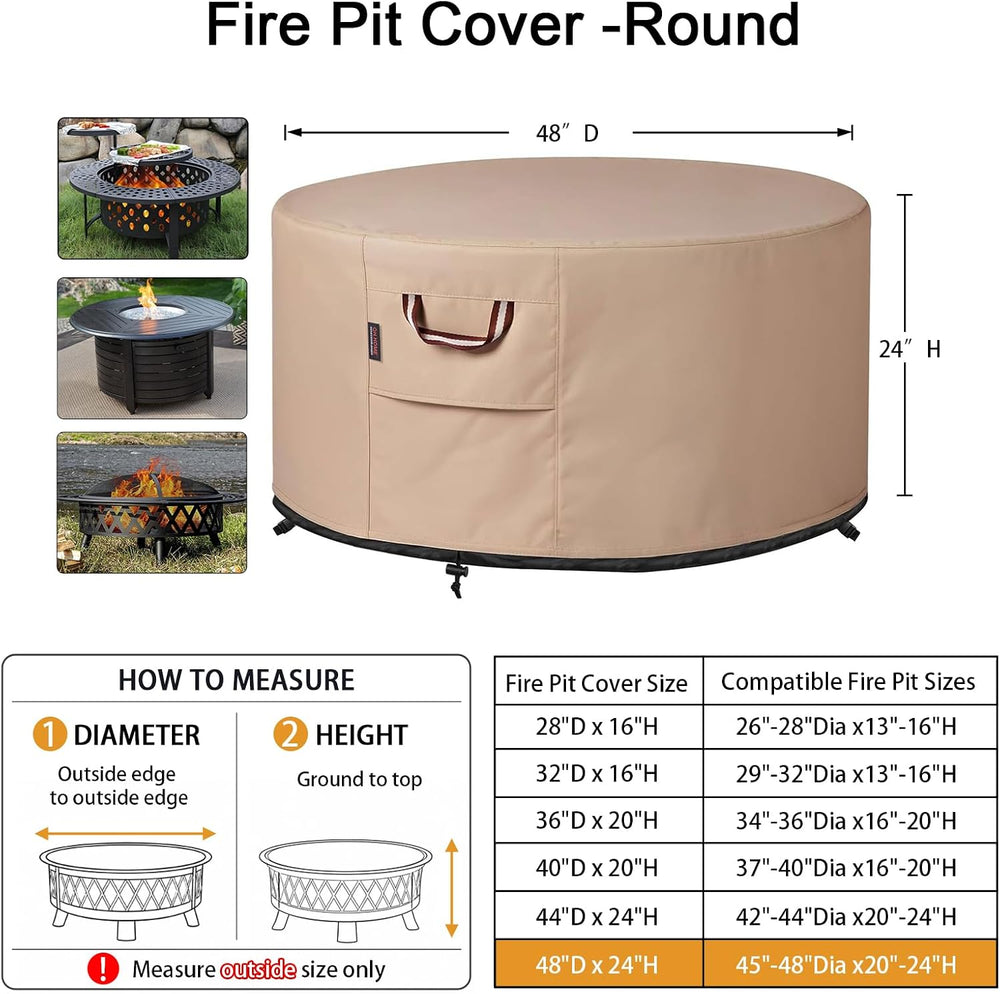 QH.HOME Fire Pit Cover Round 48", 900D Heavy Duty Fabric 100% Waterproof