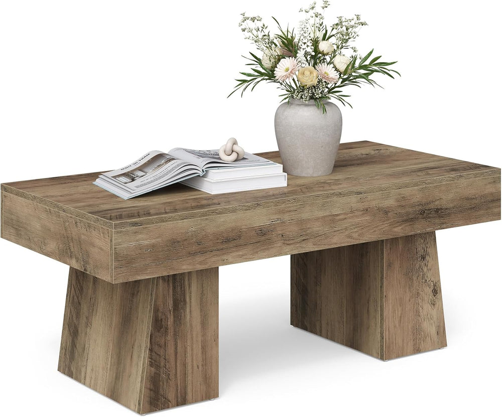 LITTLE TREE Farmhouse Coffee Table, 47 Inches Wooden Rectangular Accent Cente...