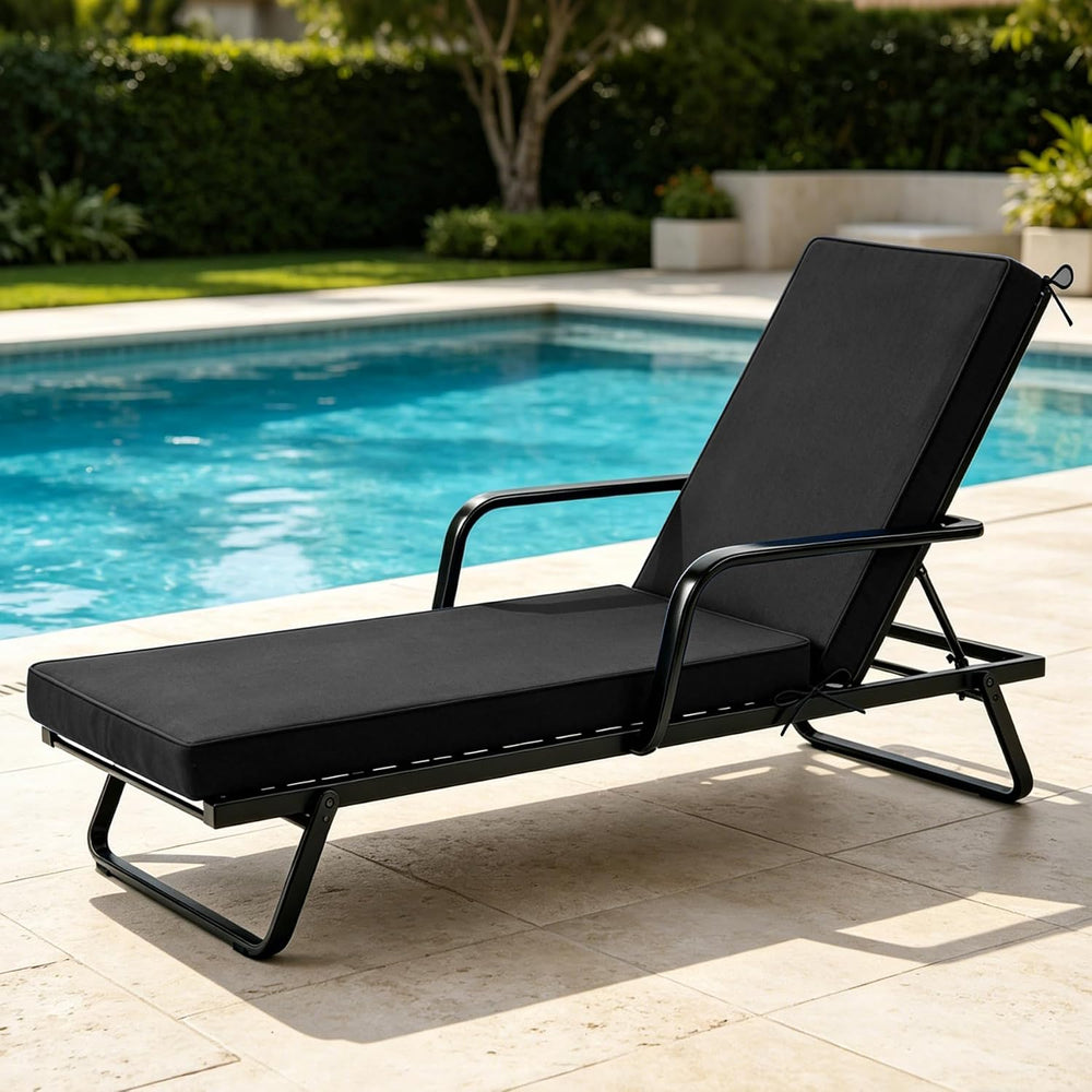 Chaise Lounge Cushions Outdoor, 72"x21"x3", Black