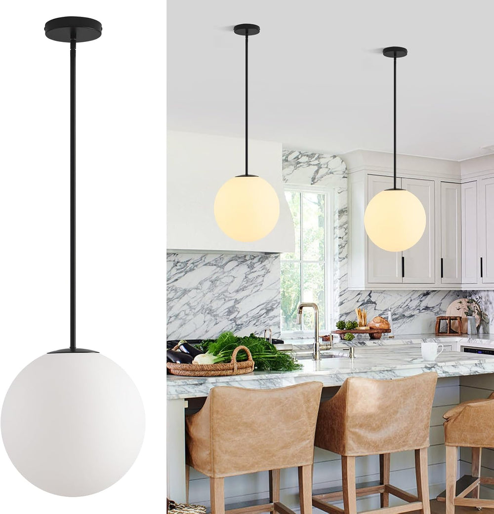 11.8in Milk Glass Pendant Light, Large Mid Century Modern Pendant Lights Kitc...