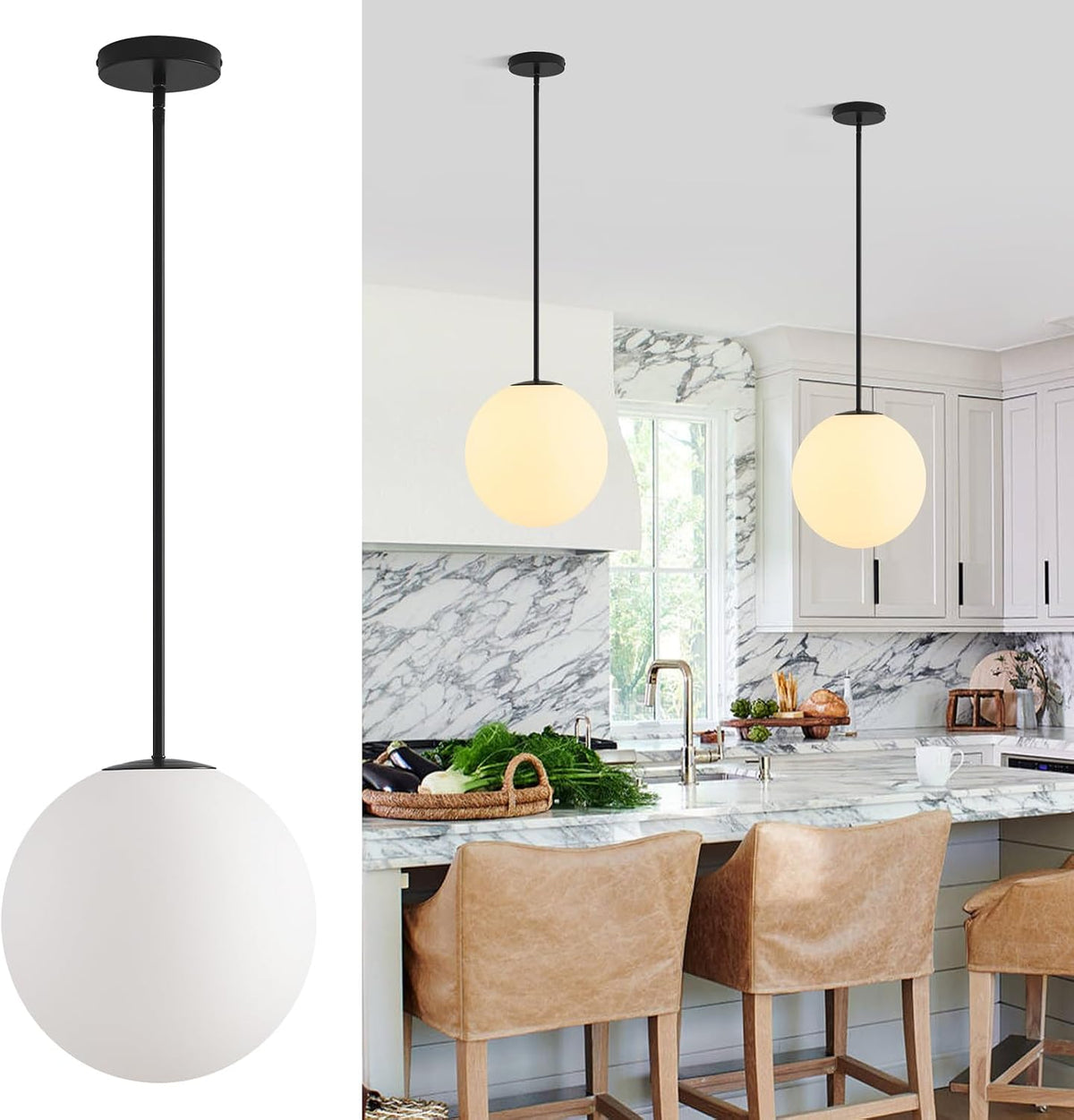 11.8in milk glass pendant light, large mid century, main product view