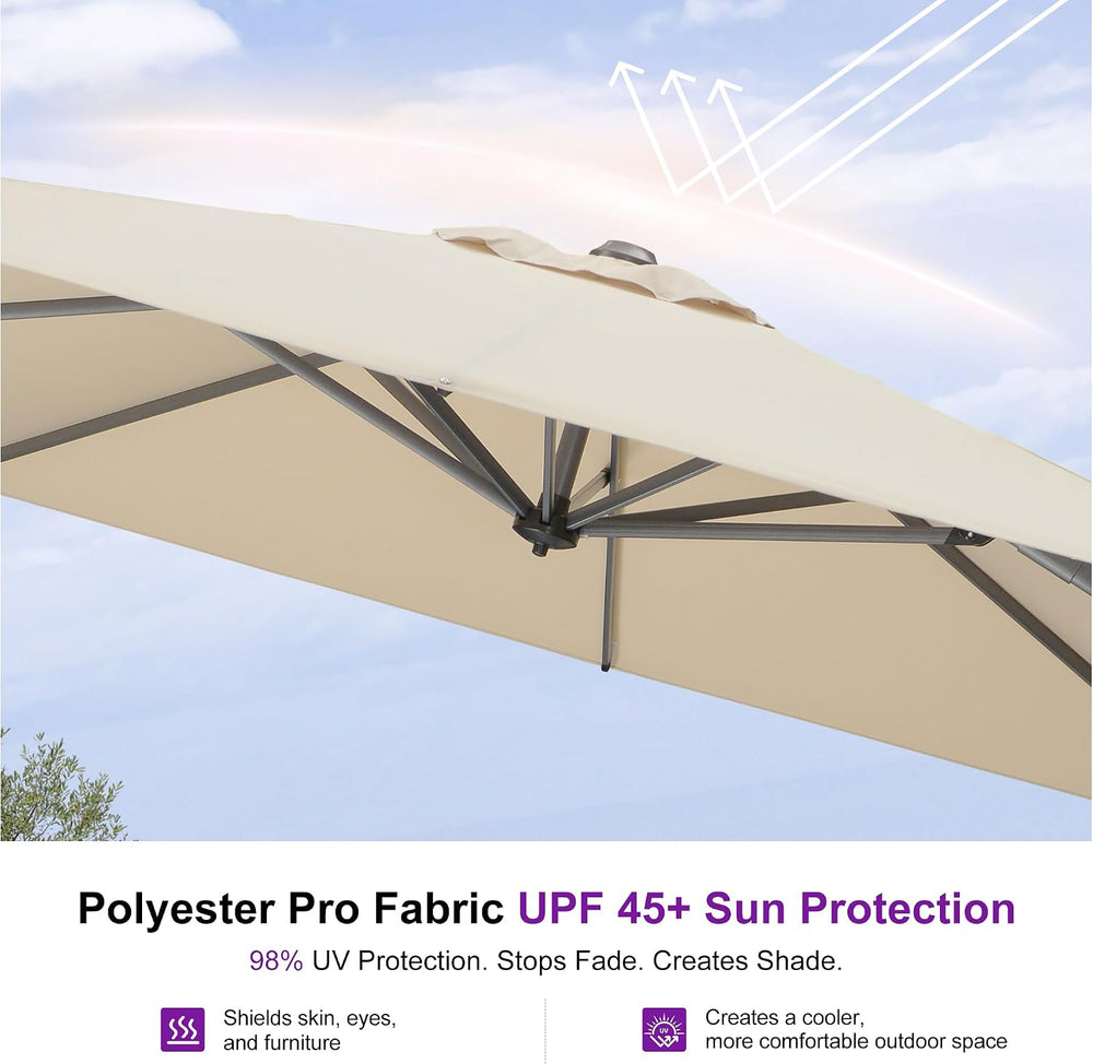PURPLE LEAF Patio Umbrella Outdoor 10' x 10' Square 360° Rotation Beige
