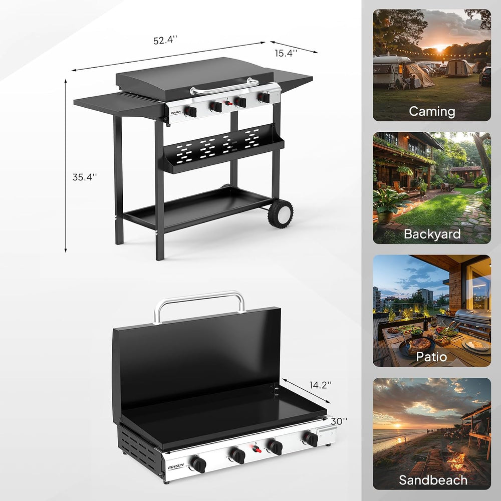 ROVSUN 4 Burner Portable Propane Griddle with Enameled Tray & Lid, 40000 ...