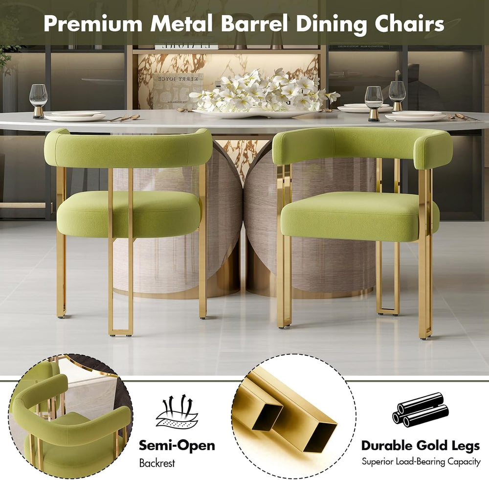 Hyfirm Green and Gold Modern Dining Chairs Set of 4, Velvet Upholstered Barre...