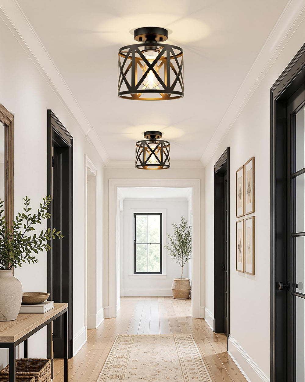 BLNAN 2Pack Farmhouse Semi Flush Mount Ceiling Light Fixture E26 8 Inch
