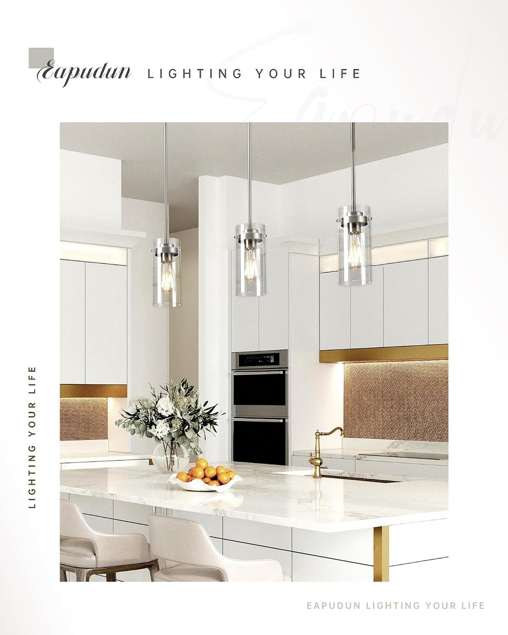 EAPUDUN Pendant Light (2 Packs), Kitchen Ceiling Hanging Light, Adjustable He...