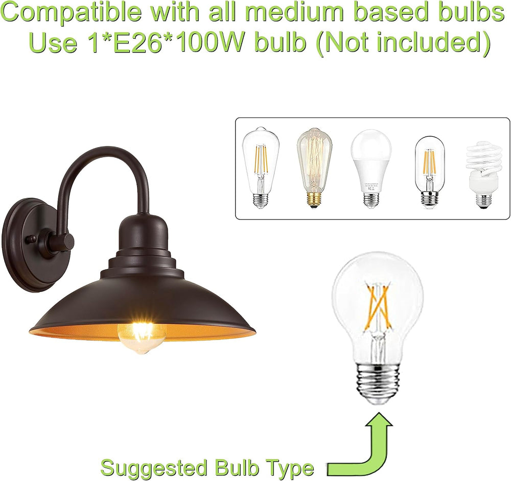 GOLDHILL 10.5" Bronze Gooseneck Metal Outdoor Barn Light, Powder Coated ...