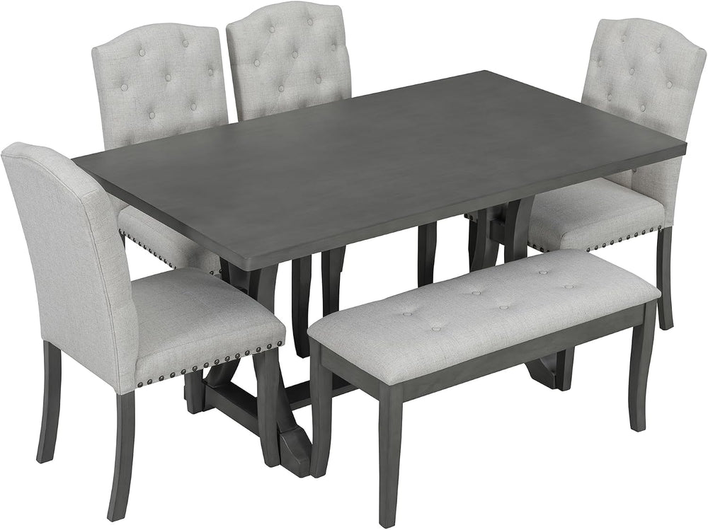 Mirightone Farmhouse Dining Table Set for 6, Kitchen Table Set with Chairs an...