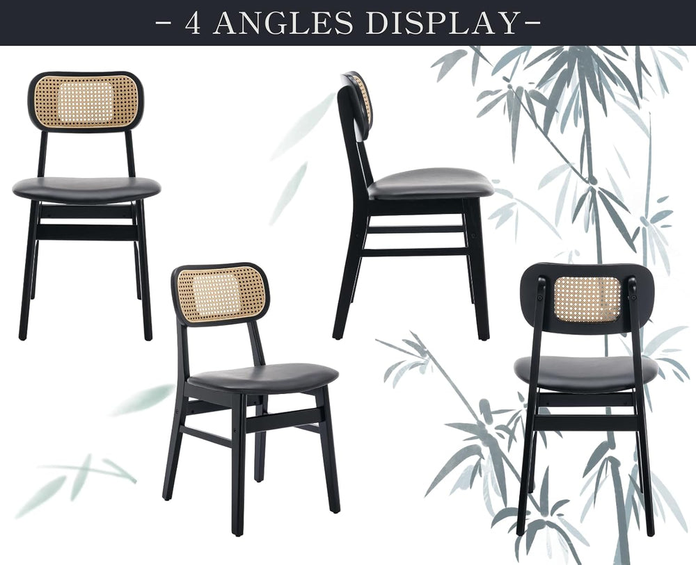 Shunzhi Rattan Dining Chairs Set of 6, Upholstered Farmhouse Dining Room Chai...