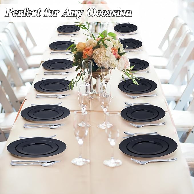 200PCS Black Plastic Plates Set, 100 10.25 inch Dinner Plates and 100 7.5 inc...