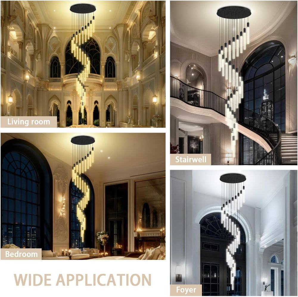 30-Light High Ceiling Chandeliers Large Crystal Column Chandelier Long Spiral...