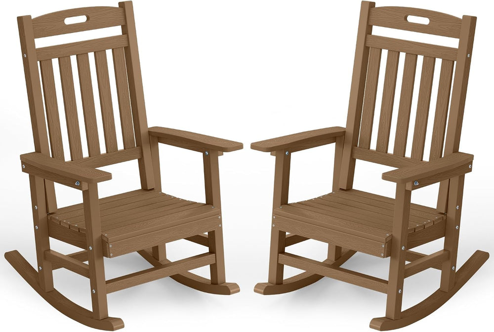YEFU Outdoor Rocking Chairs Set of 2, HIPS Rocking Chair, Teak
