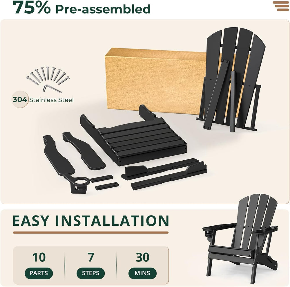 BRIOPAWS Folding-Adirondack-Chairs Set of 2 | HDPE Plastic | Fire Pit Chair |...