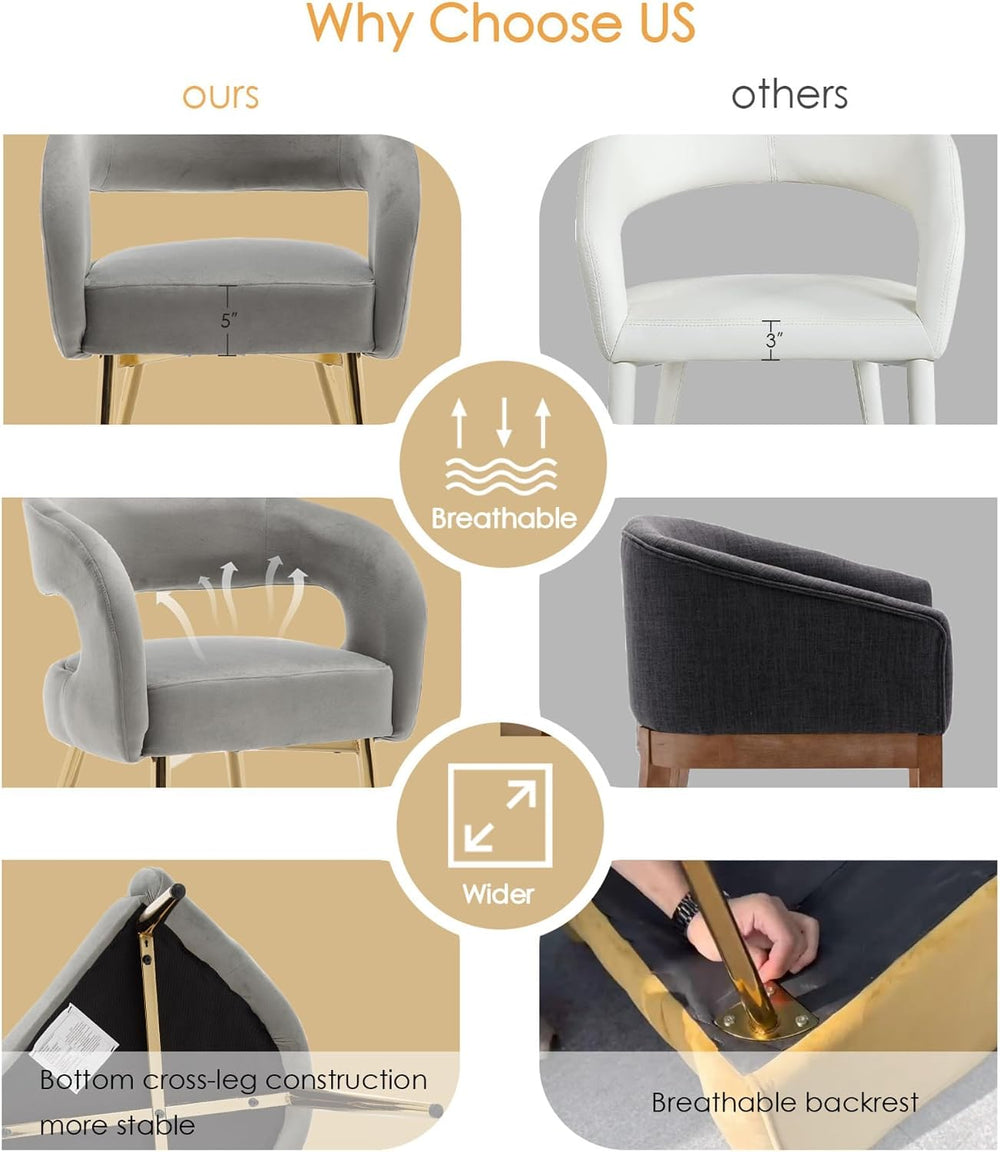Hyfirm Grey Barrel Dining Chairs Set of 6, Upholstered Velvet Dining Room Cha...