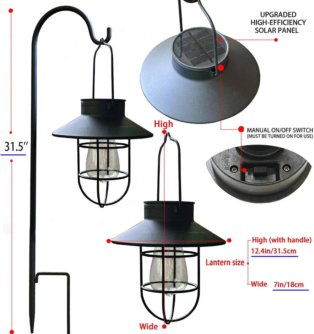 Solar Lantern 2pack Outdoor Hanging Light- Waterproof Vintage Metal Light wit...