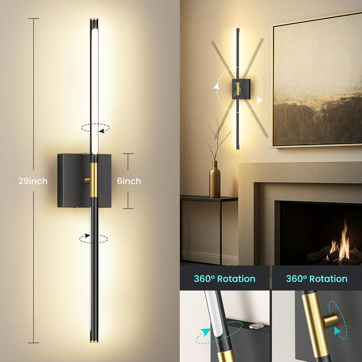 10000mah battery operated wall sconces set of 2, side view