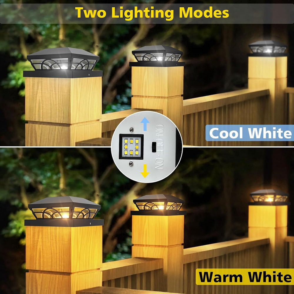 T-SUN 4X4 Solar Fence Post Cap Lights Outdoor Waterproof, Black, 6 Pack