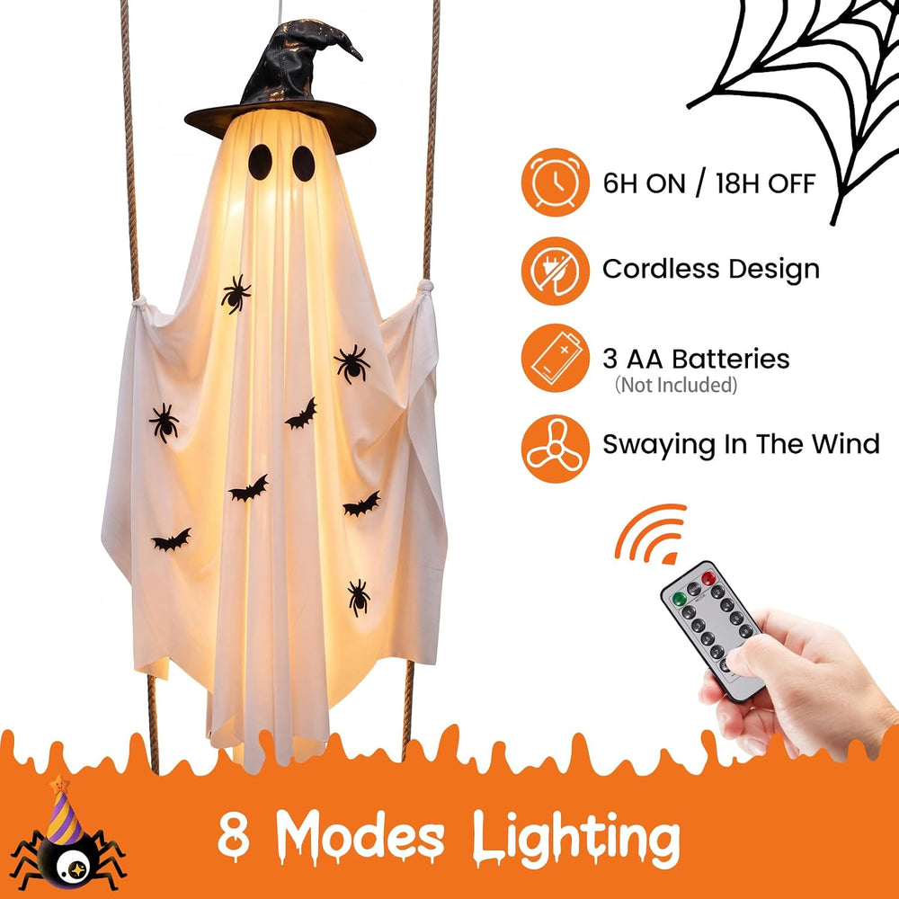 Halloween Decorations Outdoor, 5FT Lighted Swing Ghost Halloween Decoration w...
