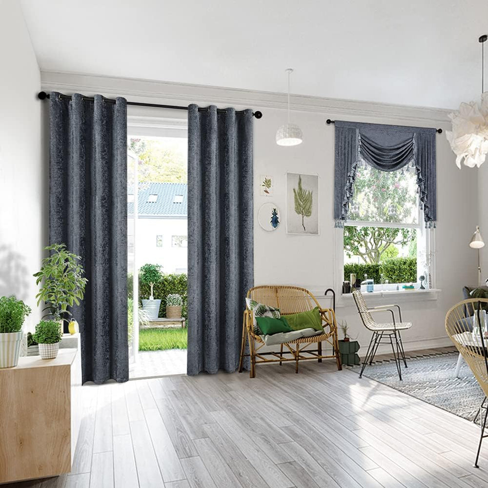 ELKCA Grey Chenille Curtains Valance for Living Room Window Waterfall Valance...