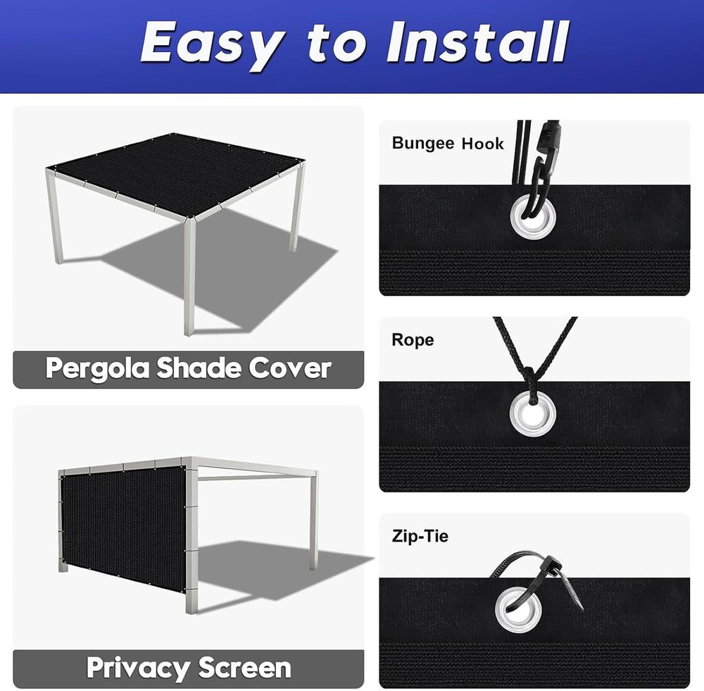 10' X 10' 90% Sun Shade Cloth Outdoor Patio Black Pergola Shades Cove...