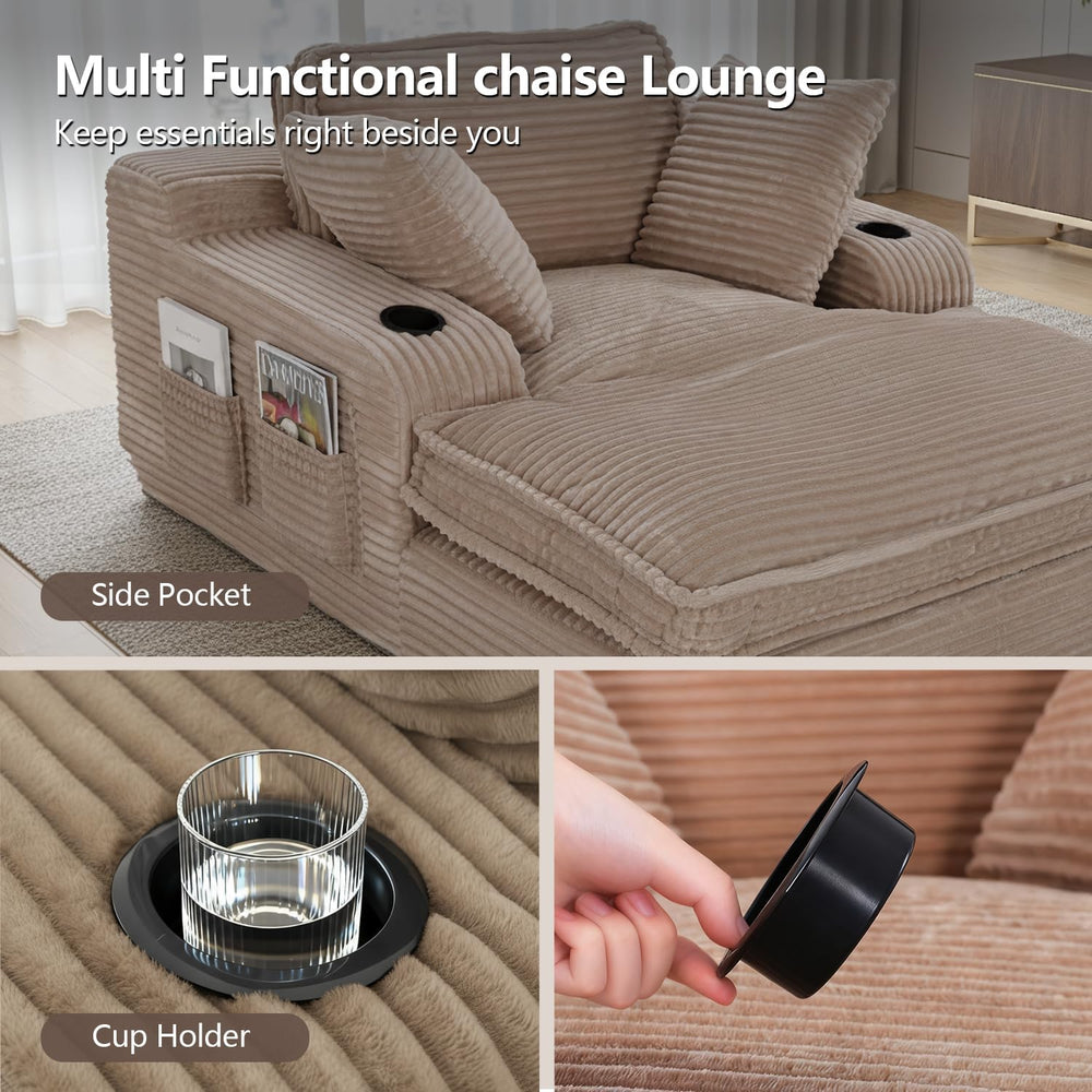 67" Oversized Chaise Lounge Chair Indoor, Soft Boneless Cloud Couch, Camel
