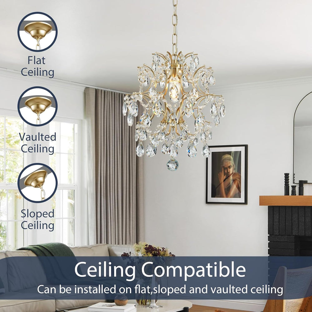 Bestier Gold Modern Pendant Chandelier Crystal Raindrop Lighting Ceiling Ligh...