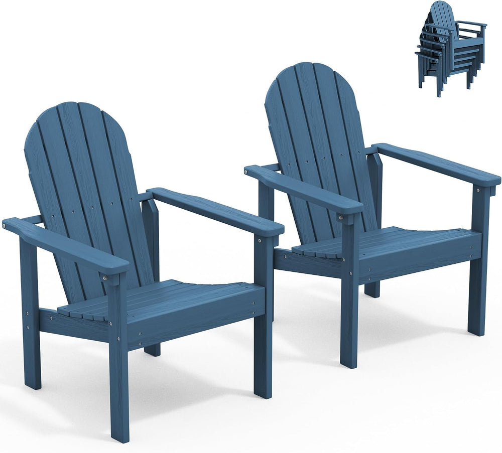 SERWALL HDPE Stackable Adirondack Chairs Set of 2,Space-Saving, Blue