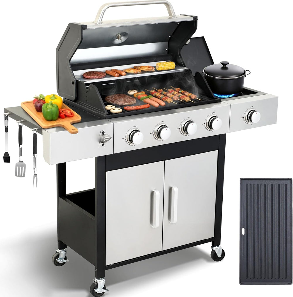4-Burner Propane Gas Grill and Griddle Combo with Side Burner
