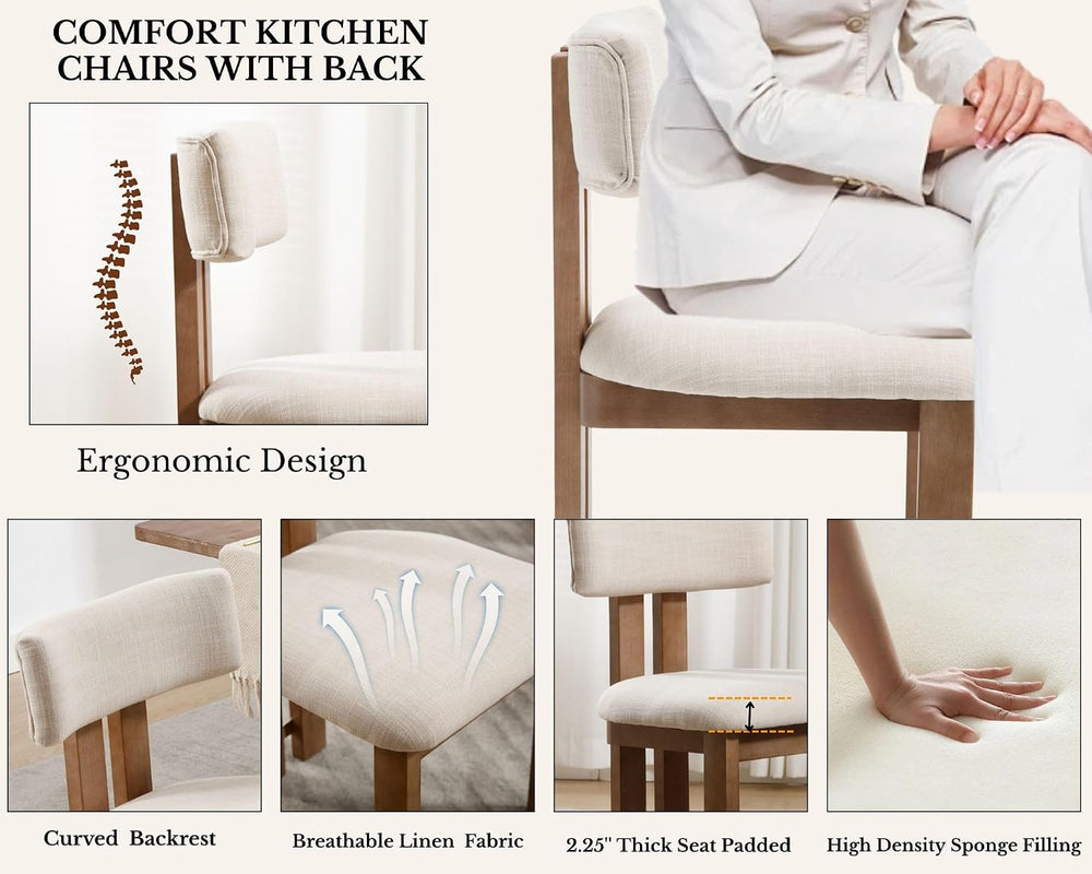 HNY Modern Linen Dining Chairs Set of 6 with Curved Back Support, Beige