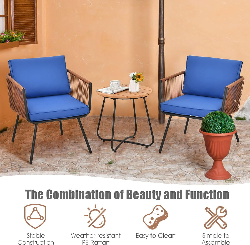 Tangkula 3 Pieces Patio Bistro Set, Outdoor Conversation Chair Set with Coffe...
