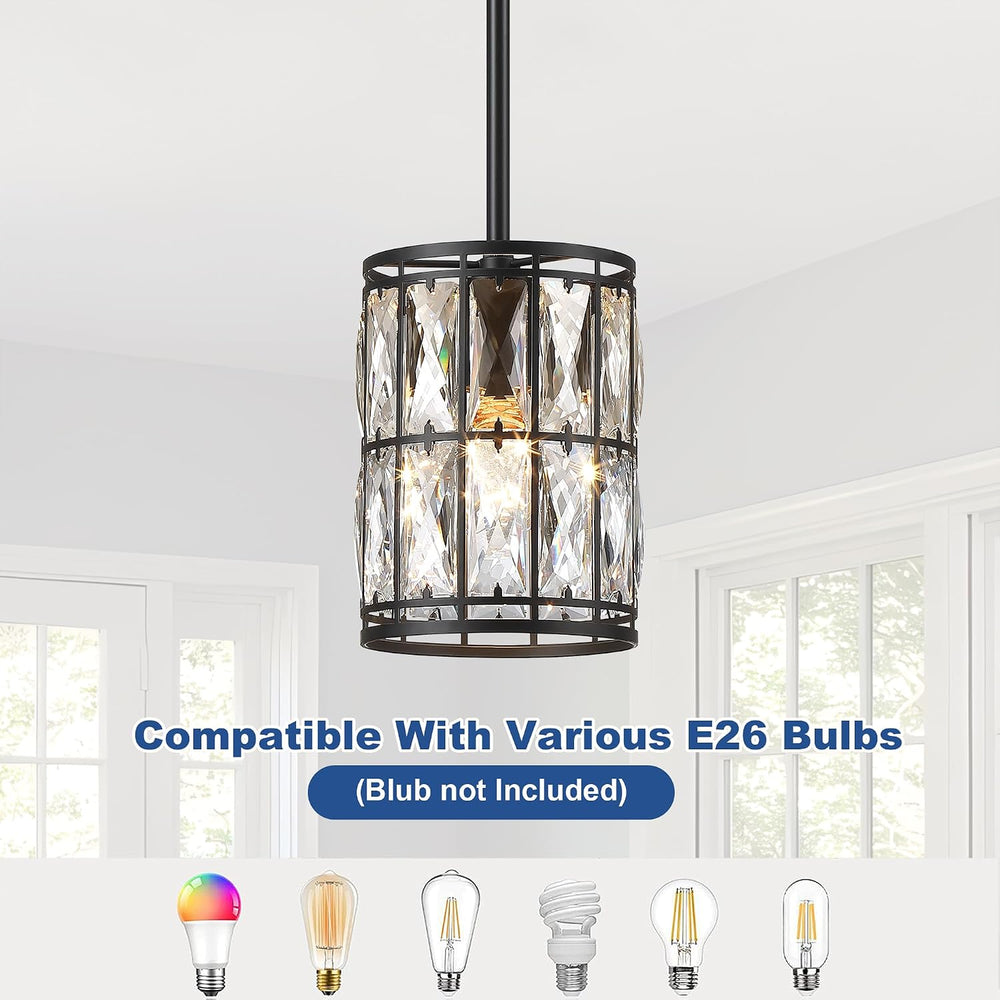 Modern Crystal Pendant Light Fixture 2-Pack Matte Black Finish Hanging Lighti...