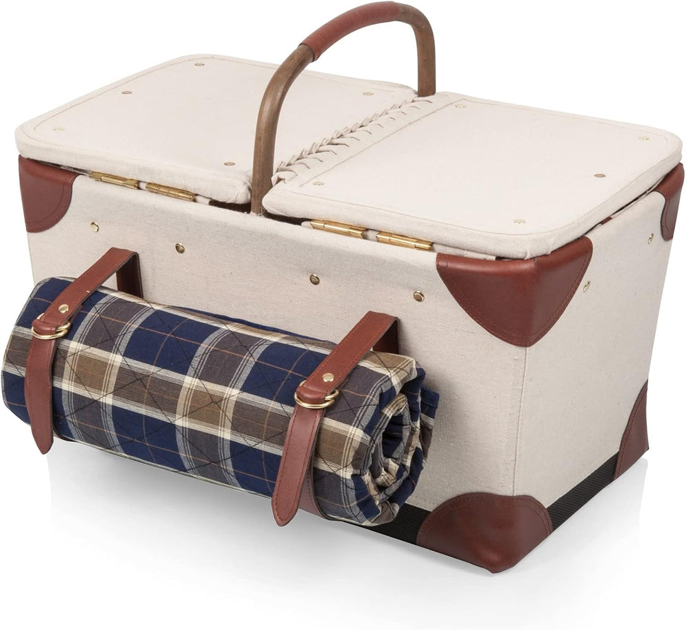 PICNIC TIME Pioneer Deluxe Picnic Basket, Romantic Vintage Wood-Framed Basket...