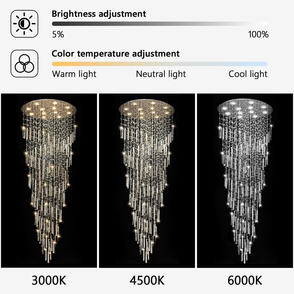 D32'' x H100'' Modern Crystal Chandelier High Ceiling Chandel...