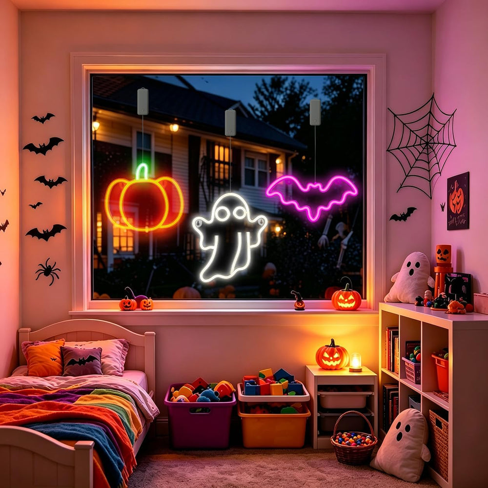 3Pack Rechargeable Halloween Window Lights,4/6/12H Timer,Sharp Outlines