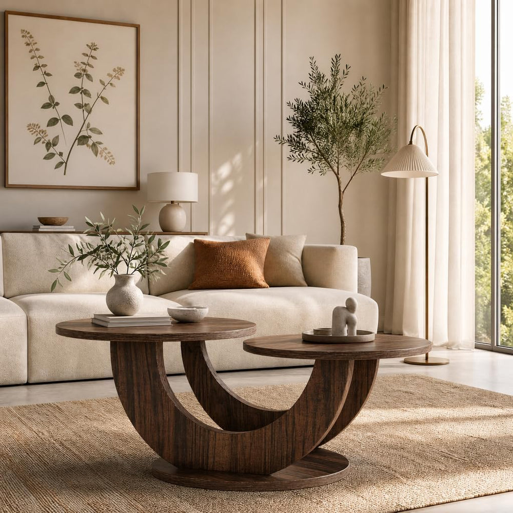 Tribesigns 45.3" Round Wood Coffee Table, 2-Tier Farmhouse Center Table
