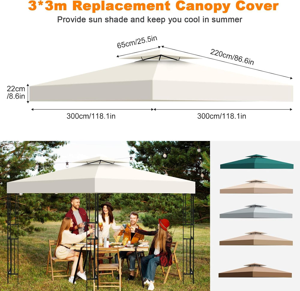 10x10 Gazebo Replacement Canopy, Double Tiered Canopy Cover Top with Ventilat...