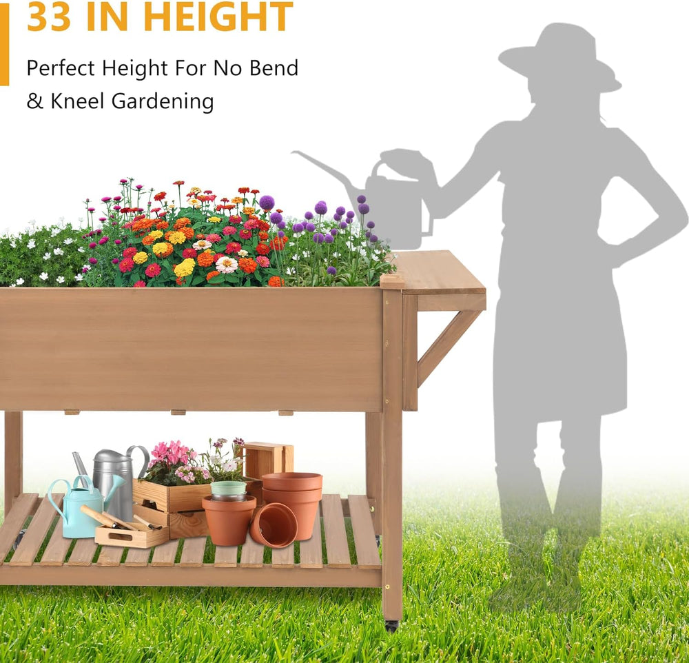 ketive Raised Garden Bed with Lockable Wheels Mobile Elevated Wood Planter,St...